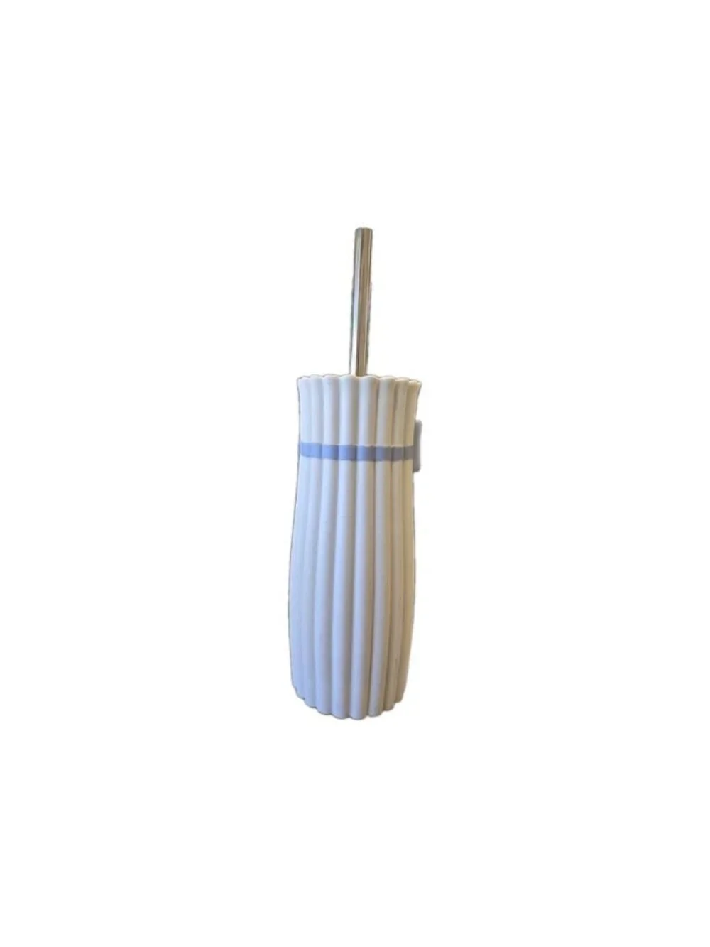 New Blue & White Ribbed Girly Coquette Bow Toilet Brush Holder Bathroom